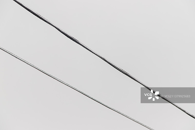 冬季冰封电线特写图片素材