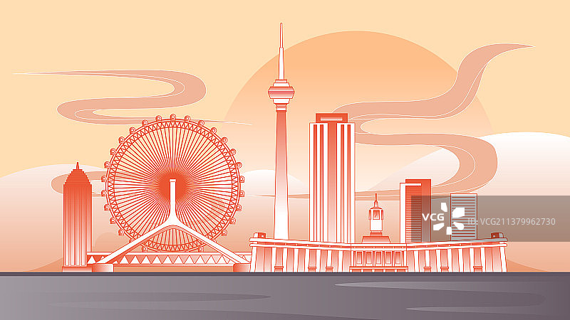 天津城市建筑插画图片素材