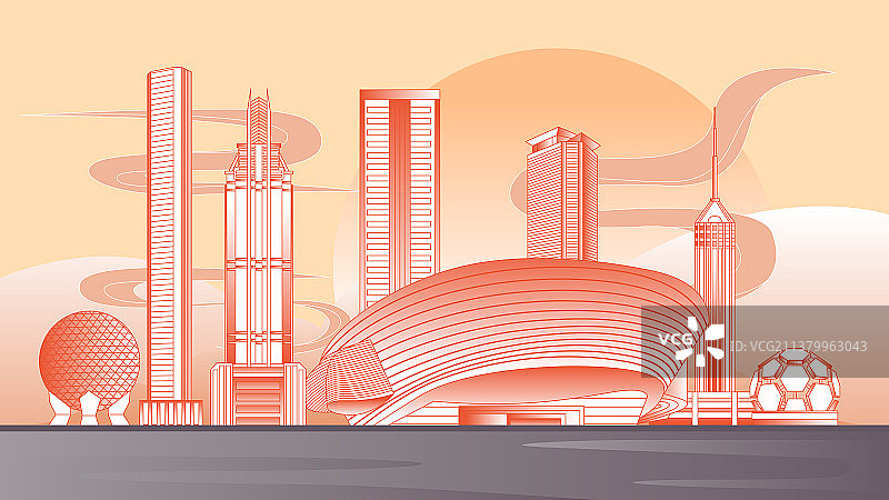 大连城市建筑插画图片素材