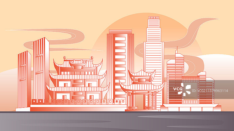 长沙城市建筑插画图片素材