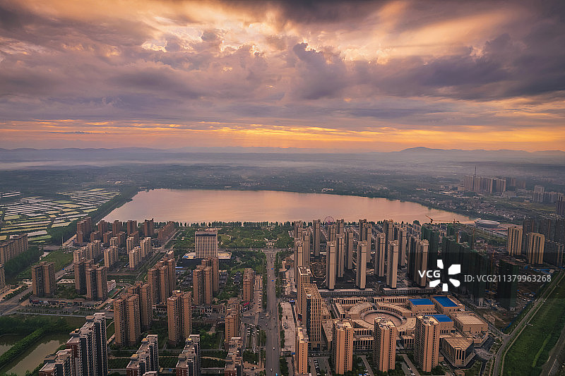 湖北荆门钟祥城市日出航拍图片素材