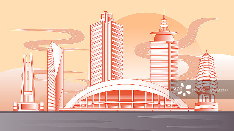 唐山城市建筑插画图片素材