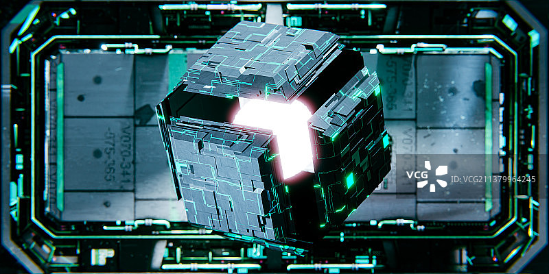 3D蓝绿色科技风格赛博朋克主题插画图片素材