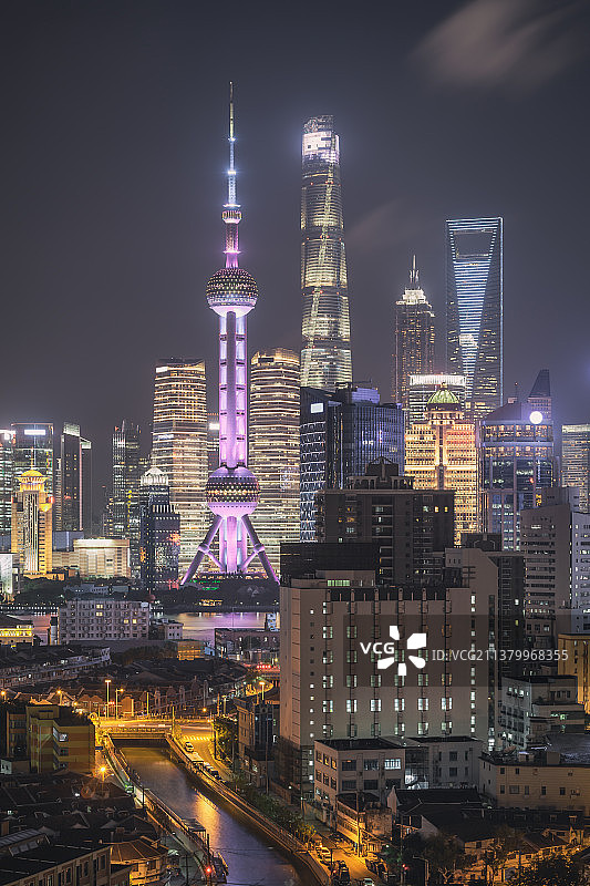 中国上海市城市建筑夜景风光图片素材
