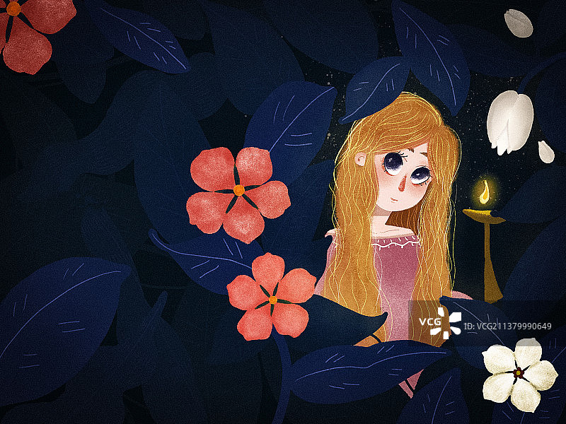 梦境花朵和少女图片素材