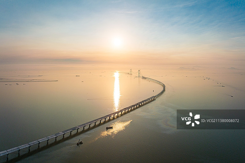 深中通道日出航拍2022图片素材