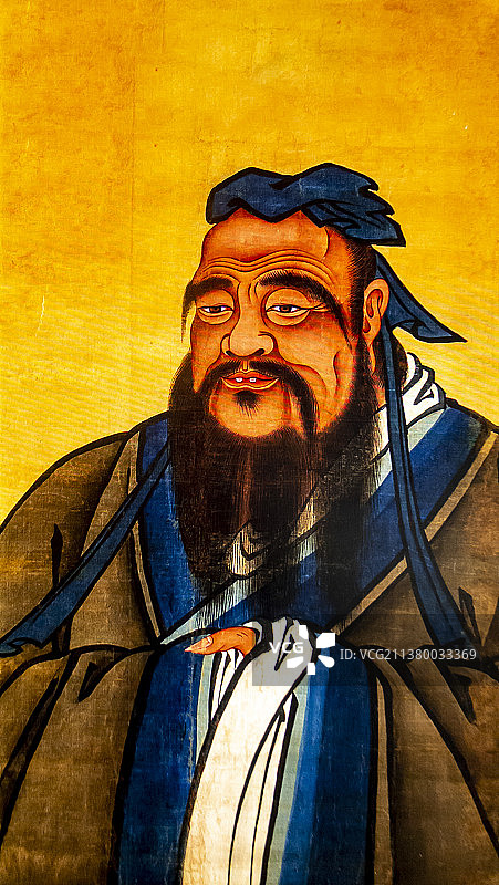 《孔子燕居像》（明，佚名绘，这是孔子退朝燕居在家的画像，孔子博物馆藏）图片素材