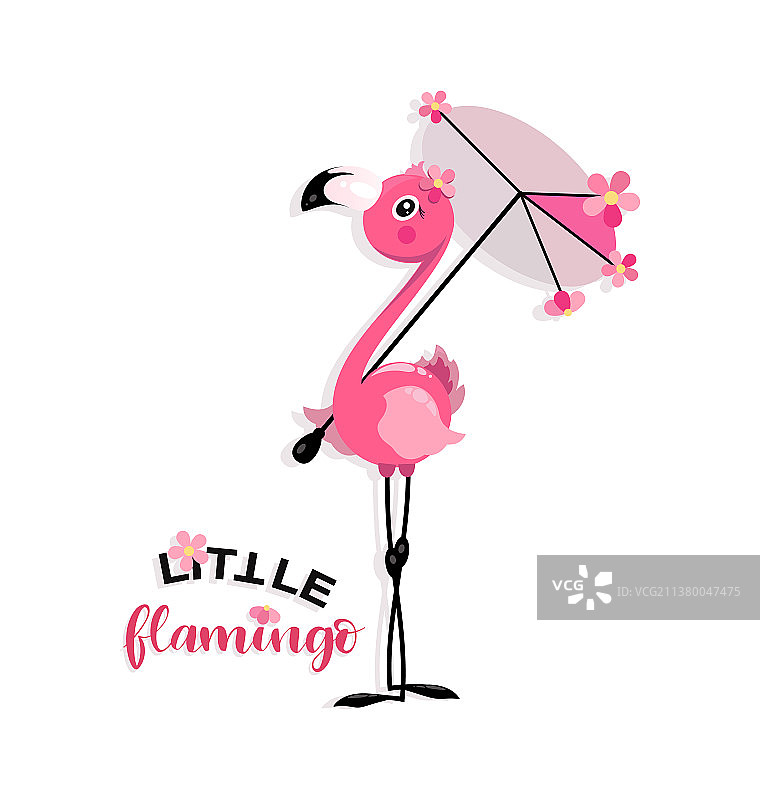 粉色小火烈鸟与遮阳伞图片素材