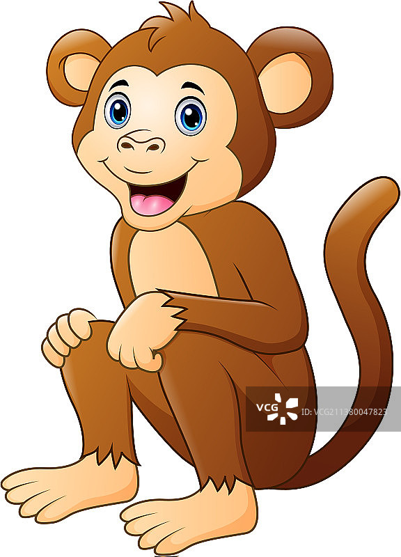 坐着微笑的可爱猴子卡通图片素材