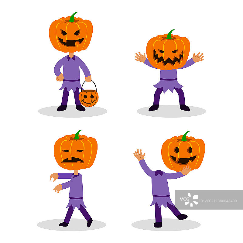 南瓜灯扁平人物套装图片素材