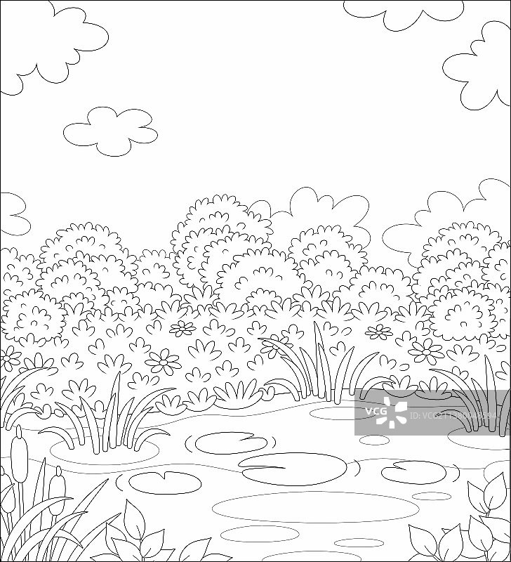 草地上的小池塘图片素材