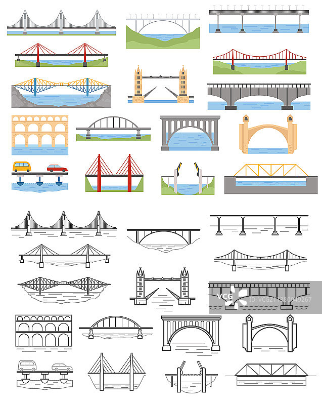 桥梁字体颜色和线性图形图片素材