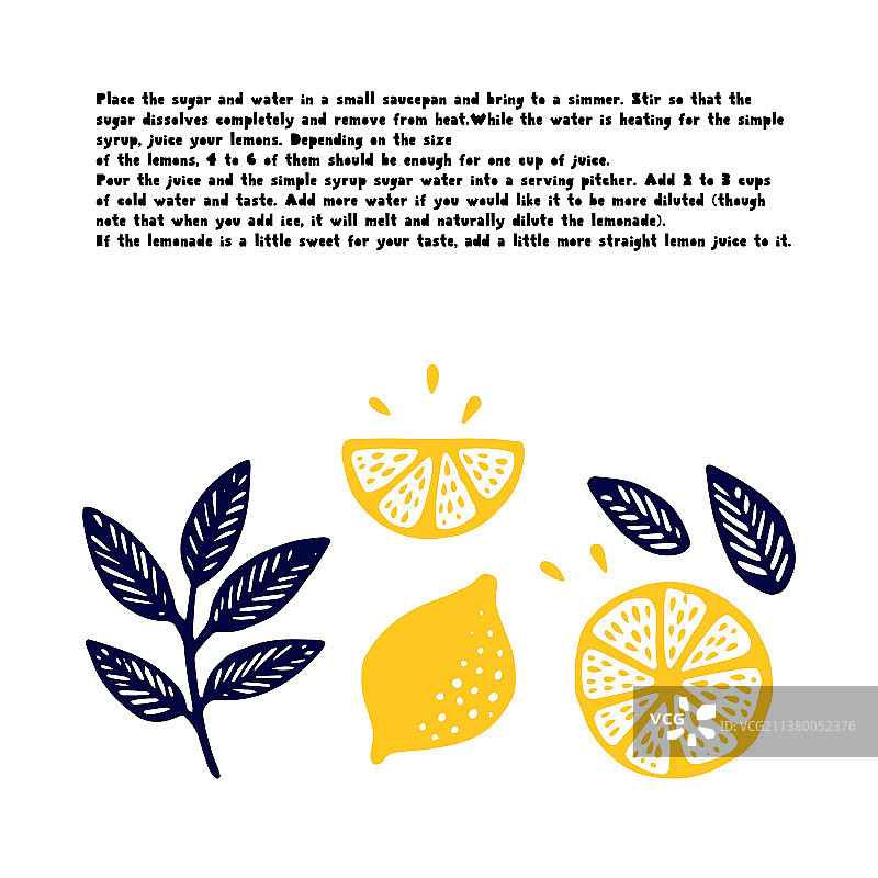 柠檬水夏季手绘柠檬配方卡片图片素材