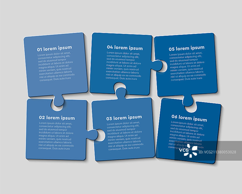 带有文本空间的六块拼图模板图片素材