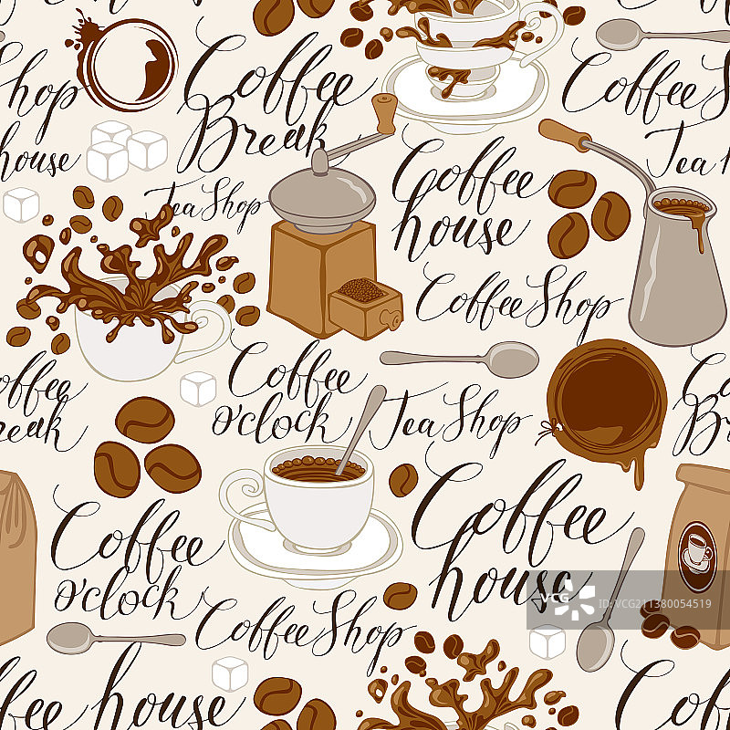 咖啡主题无缝图案图片素材