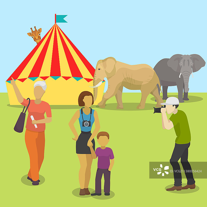 马戏团动物与人们拍照图片素材