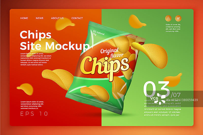 明亮网站模板上的塑料薯片包装袋图片素材