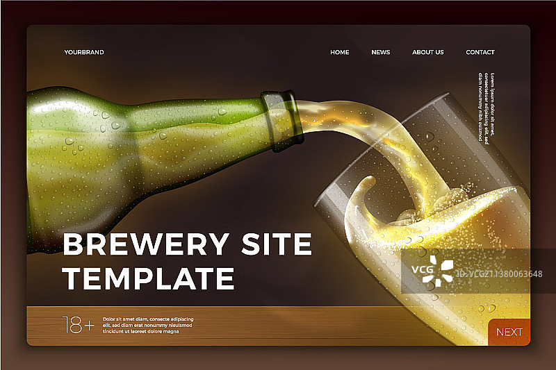 明亮现代网站模板上的啤酒瓶图片素材