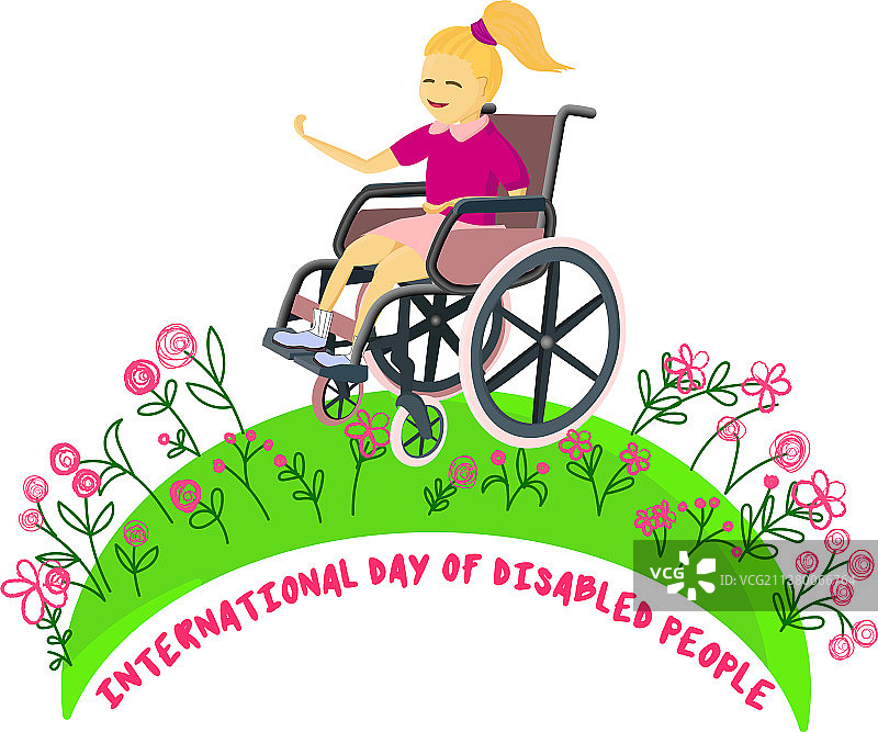 坐在轮椅上的残疾儿童，在户外图片素材