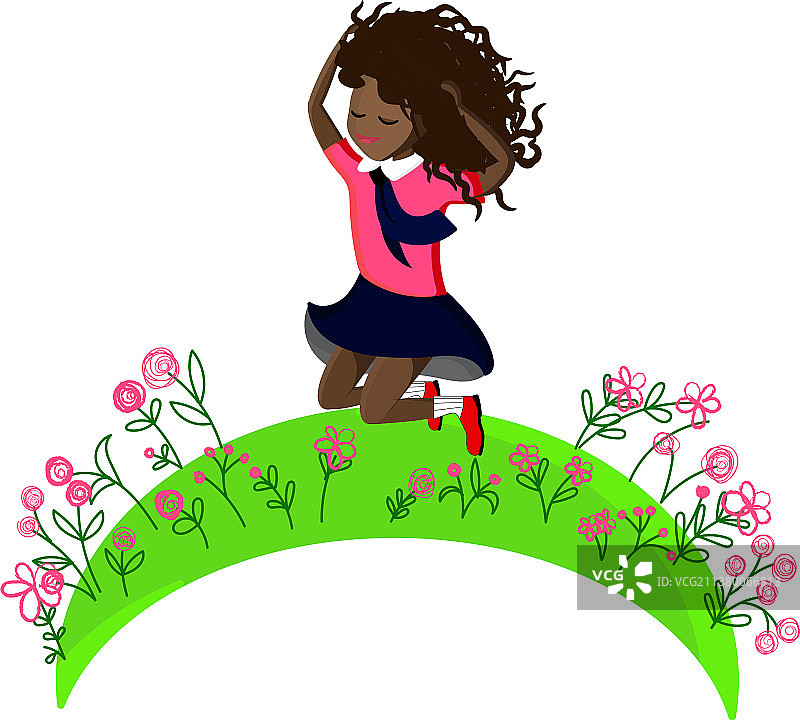 在空地上跳跃的快乐黑人女孩图片素材