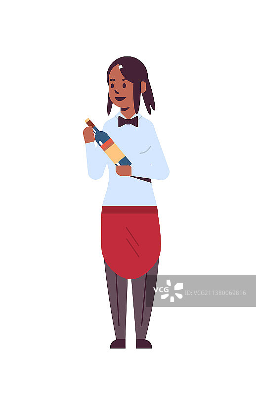 手持酒瓶的专业女服务员图片素材
