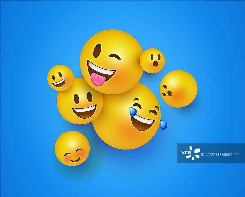 蓝色背景上的3D黄色笑脸图标图片素材