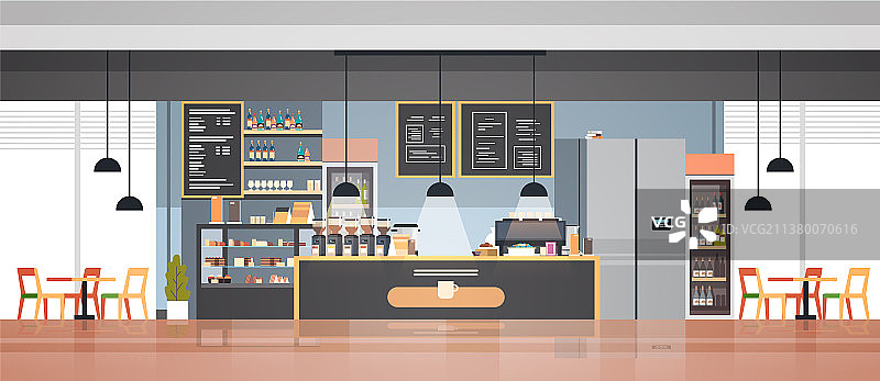 现代空无一人咖啡馆内部图片素材