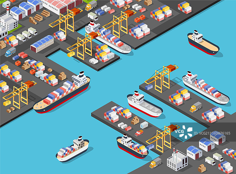 2.5D港口货船图片素材