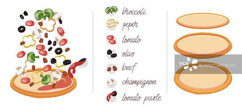 含不同蔬菜的披萨套餐图片素材