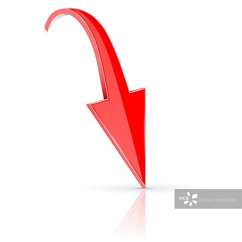 带有反射的向下红色3D箭头符号图片素材