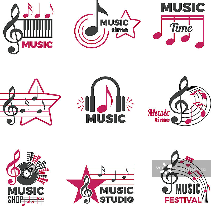 带有歌曲和声音的音符标志徽章图片素材