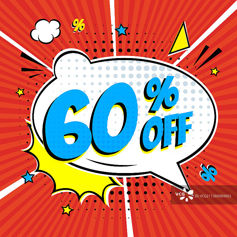 卡通风格60%折扣促销语音气泡图片素材