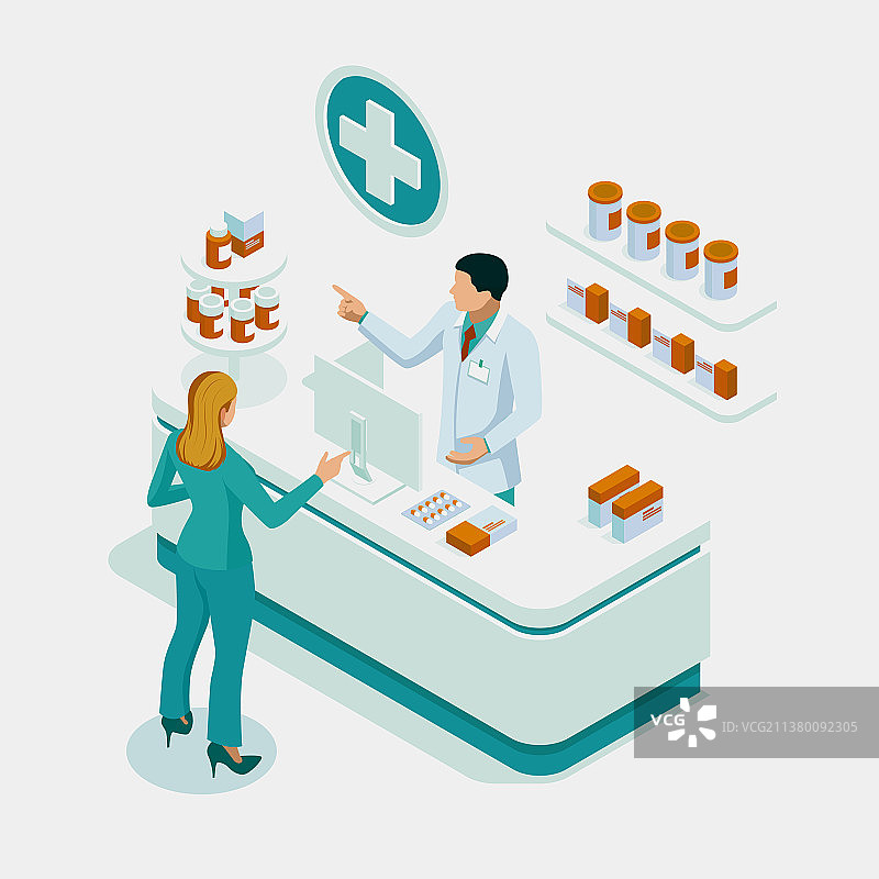 2.5D药房、医生和药剂师图片素材