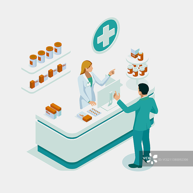 2.5D药房、医生和药剂师图片素材
