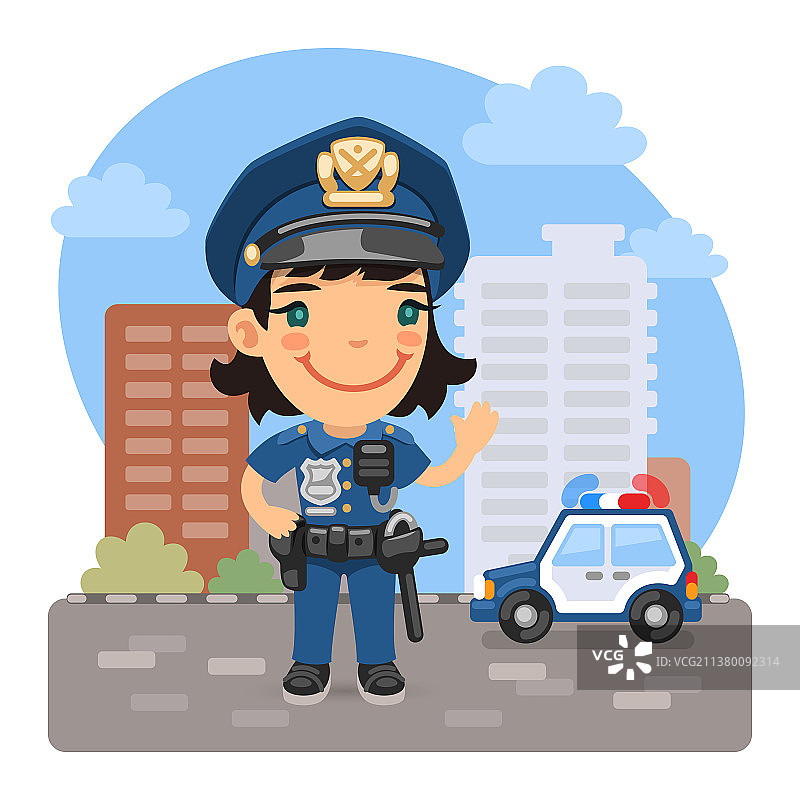 街上的卡通女警察图片素材