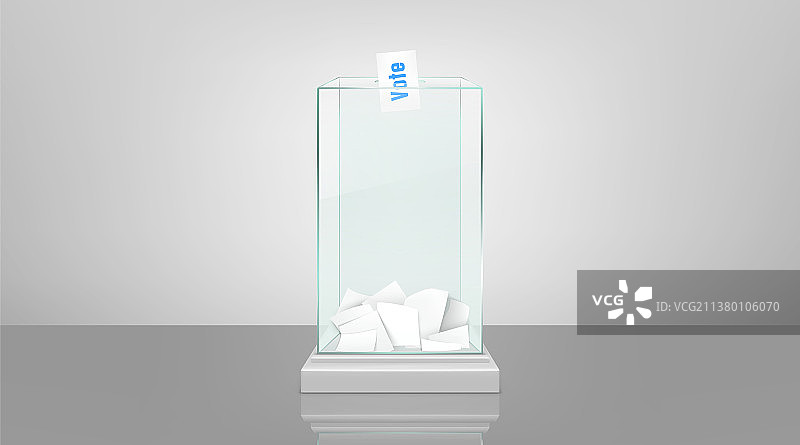 带有纸张的逼真玻璃投票箱图片素材
