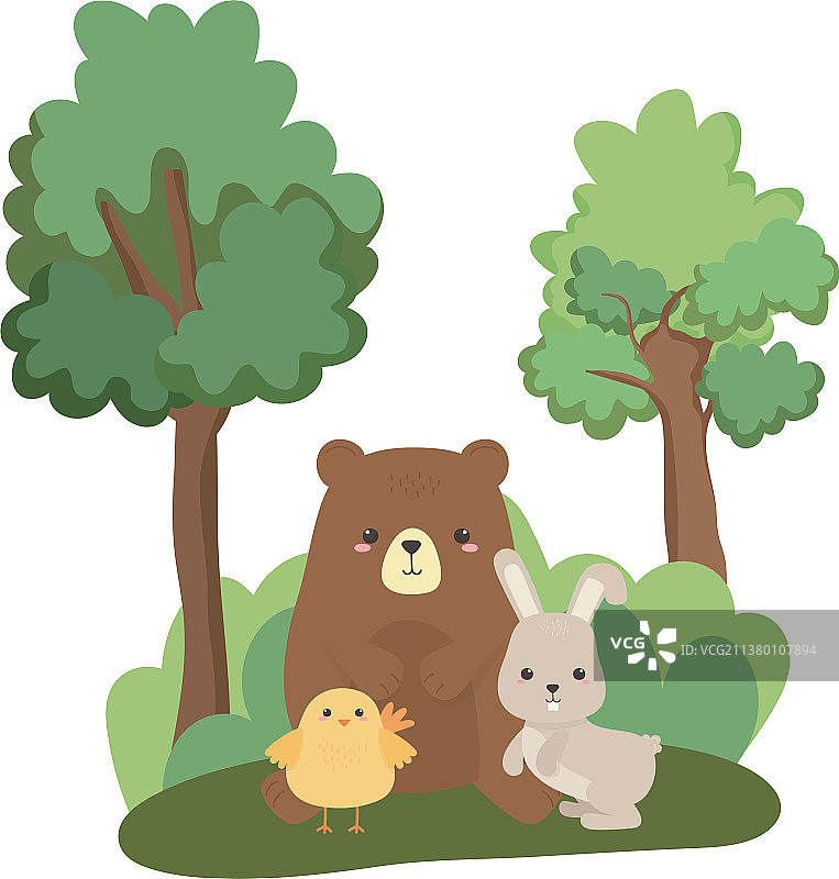 小熊兔子和小鸡卡通设计图片素材