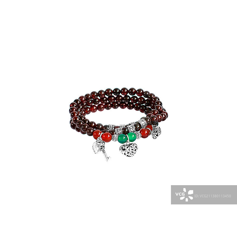 珠宝首饰：红石榴石手链纯银挂件饰物白底图图片素材