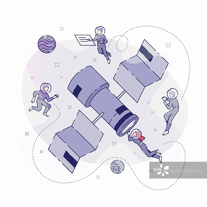 开发者通过望远镜进行研究图片素材