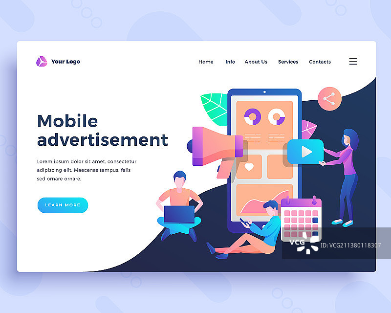 移动广告概念着陆页模板图片素材