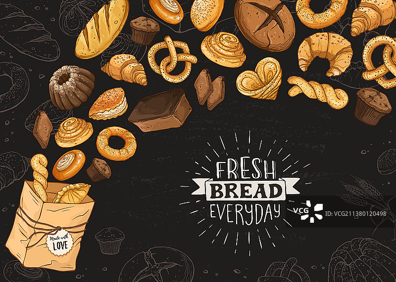 新鲜面包海报插画图片素材