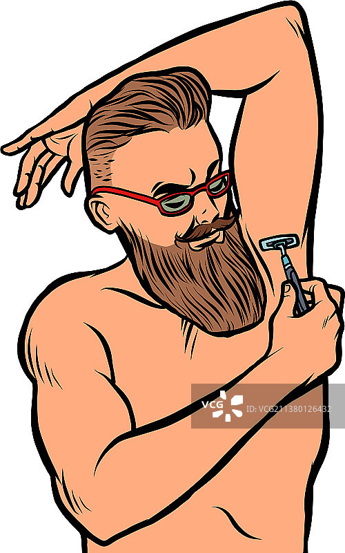 时髦男人用剃刀刮腋毛图片素材