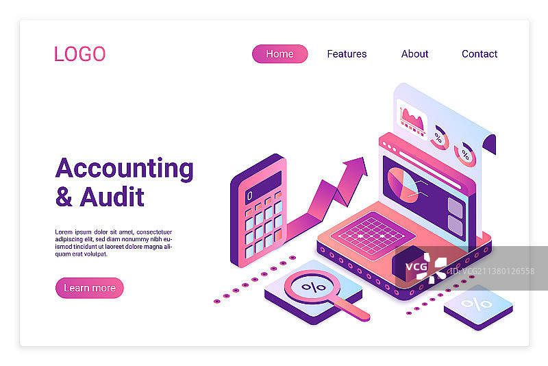 会计与审计2.5D着陆页图片素材