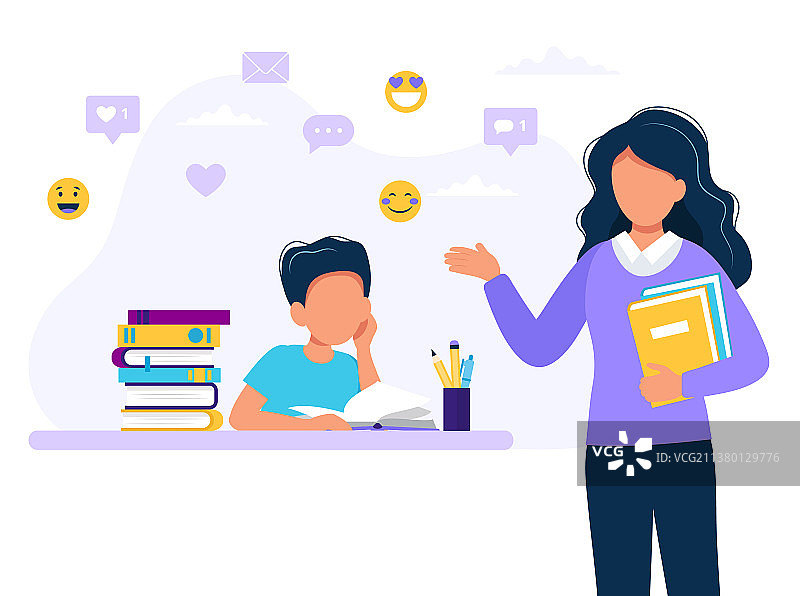 女老师和男孩学习概念图片素材