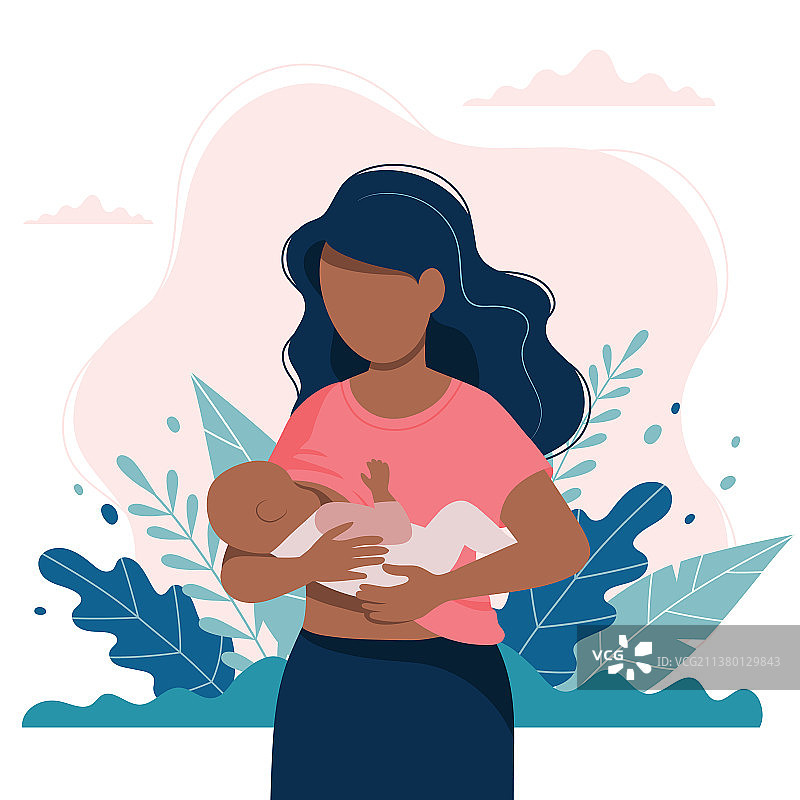 黑人妇女在自然环境中哺乳图片素材