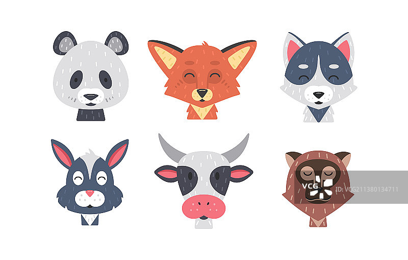手绘可爱动物面部合集图片素材