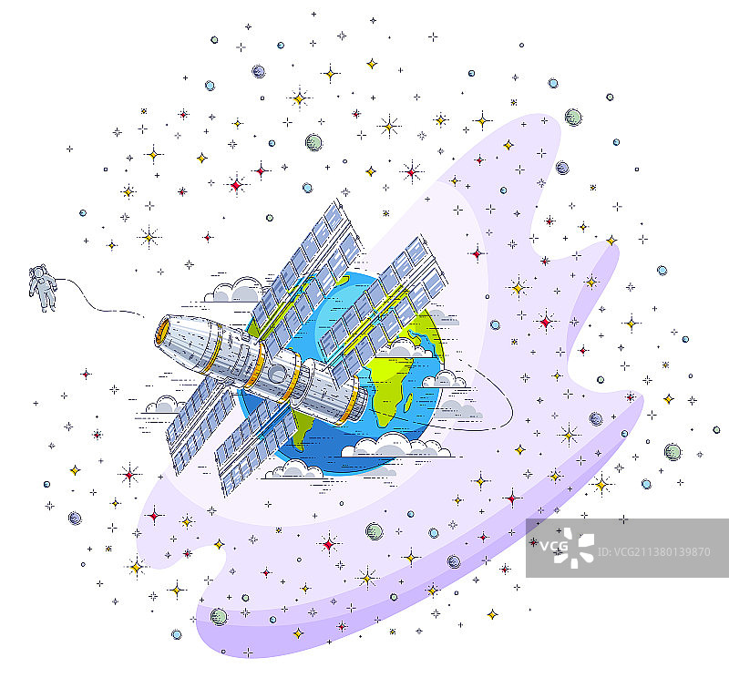 绕轨道飞行的太空站图片素材