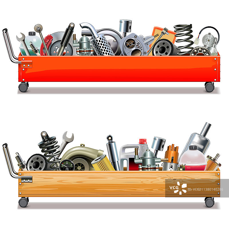 装有汽车零件的工具车图片素材