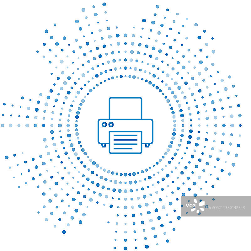 蓝色线条打印机图标，白色背景图片素材
