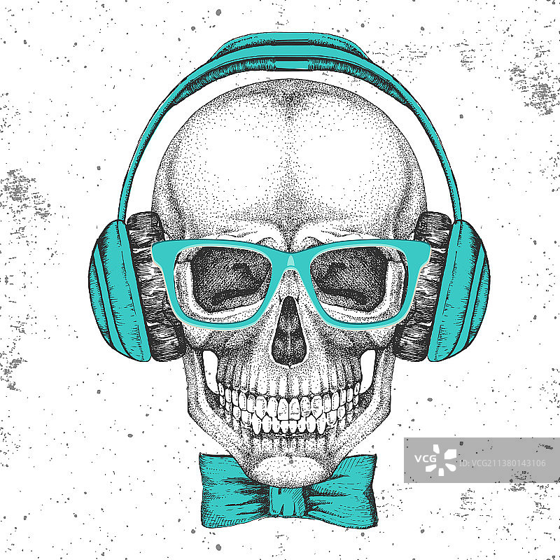 手绘戴耳机潮人骷髅头图片素材